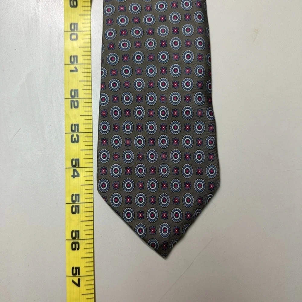 Adams Row Mens Silk Tie Medallion Geometric Brown Blue Red Made in USA RN 74086